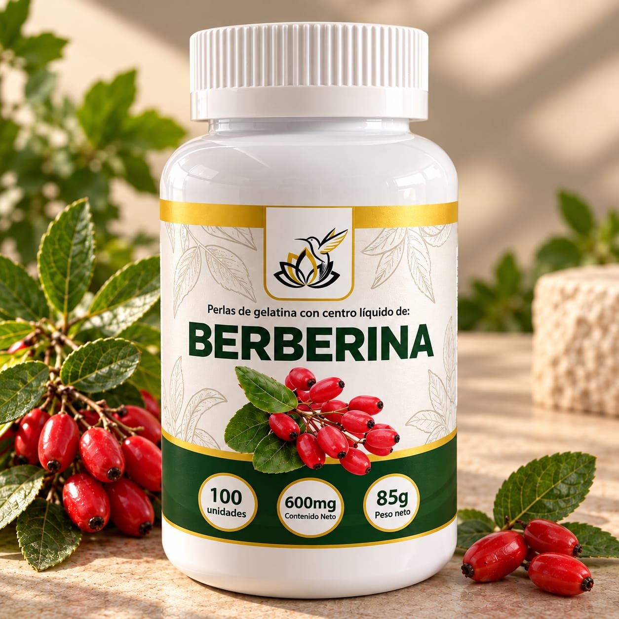 Berberina 600 mg – Perlas de Gelatina con Centro Líquido (100 Unidades)