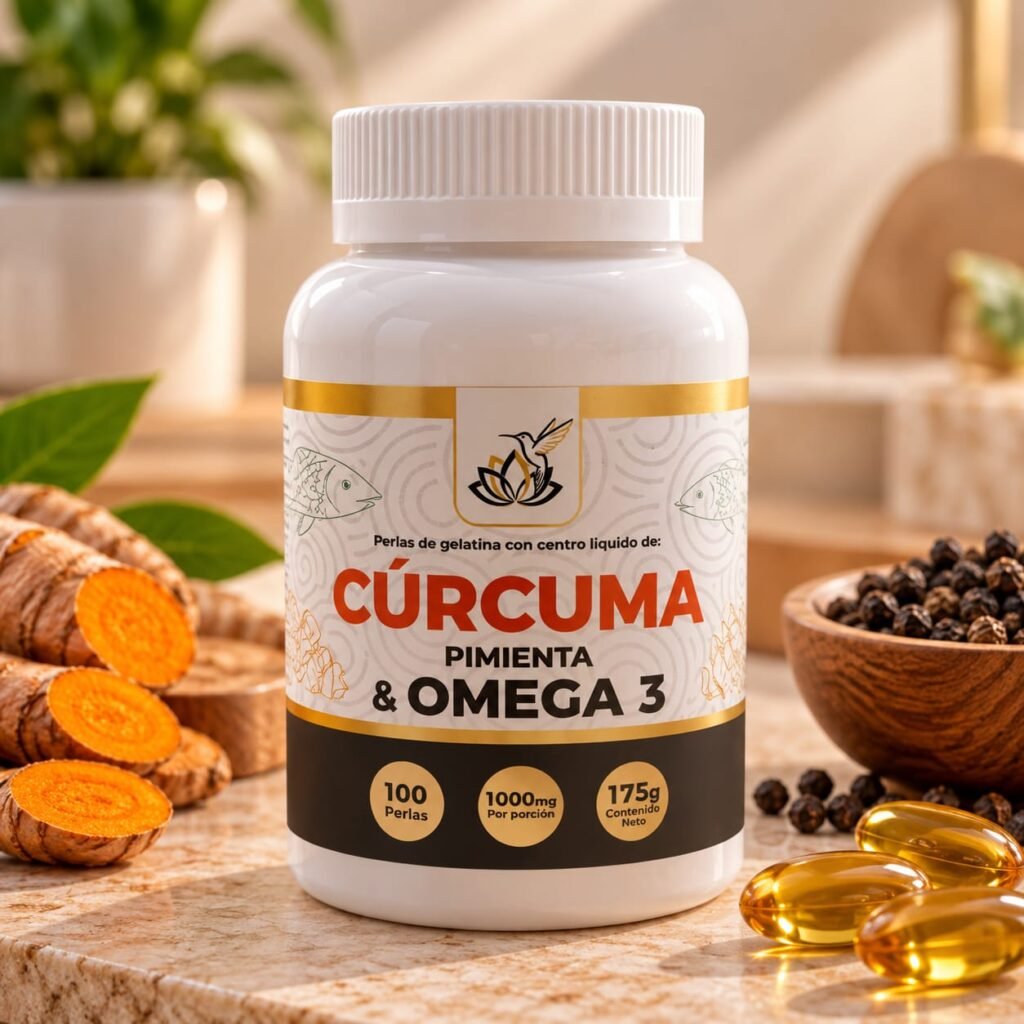Cúrcuma, Pimienta & Omega 3 1000 mg – Cápsulas Blandas con Centro Líquido (100 Perlas / 175 g)