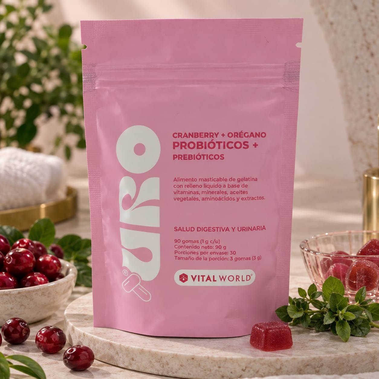 URO – Cranberry, Orégano, Probióticos y Prebióticos (90 Cápsulas Blandas con Relleno Líquido / 90 g)