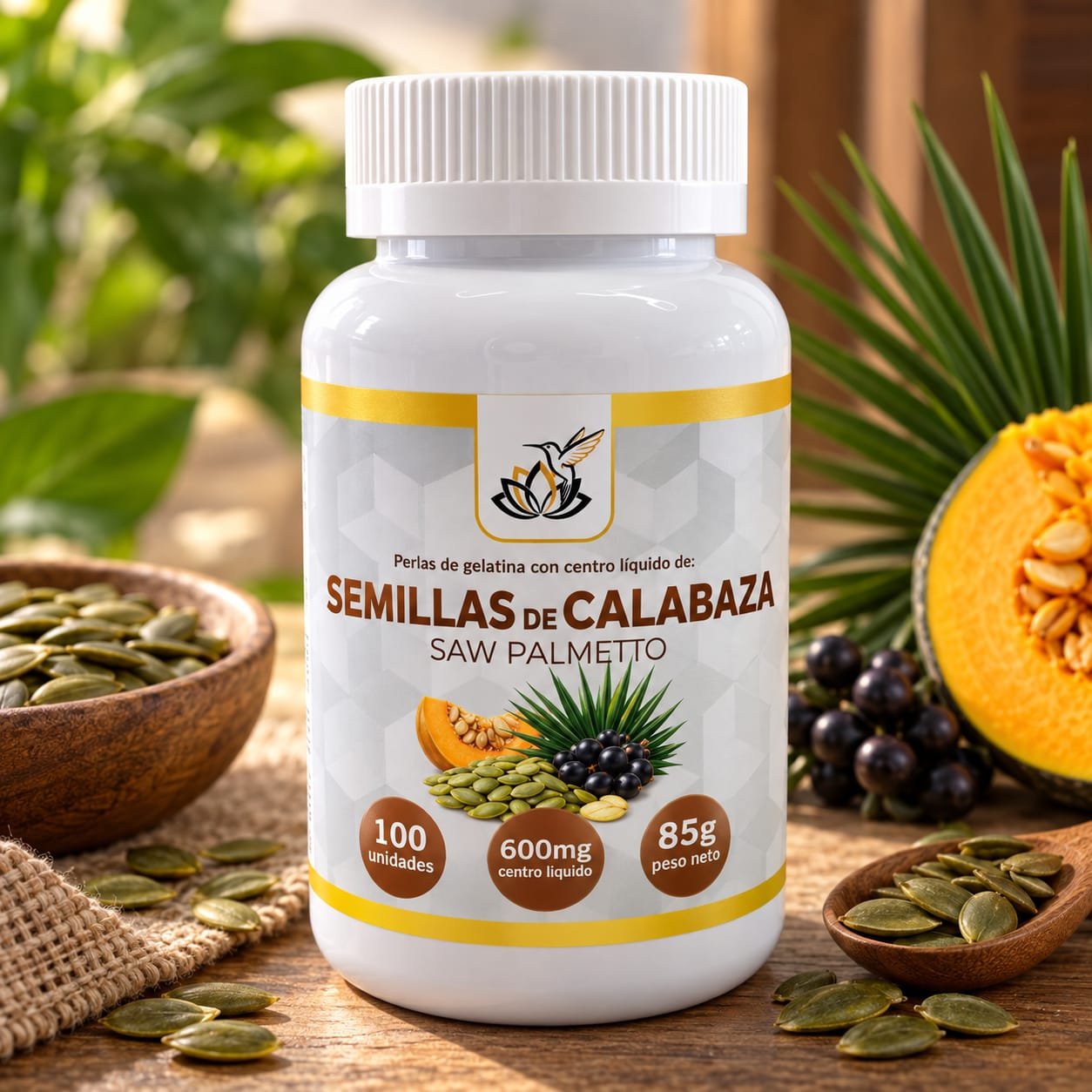 Semillas de Calabaza & Saw Palmetto 600 mg – Perlas de Gelatina con Centro Líquido (100 Unidades / 85 g)