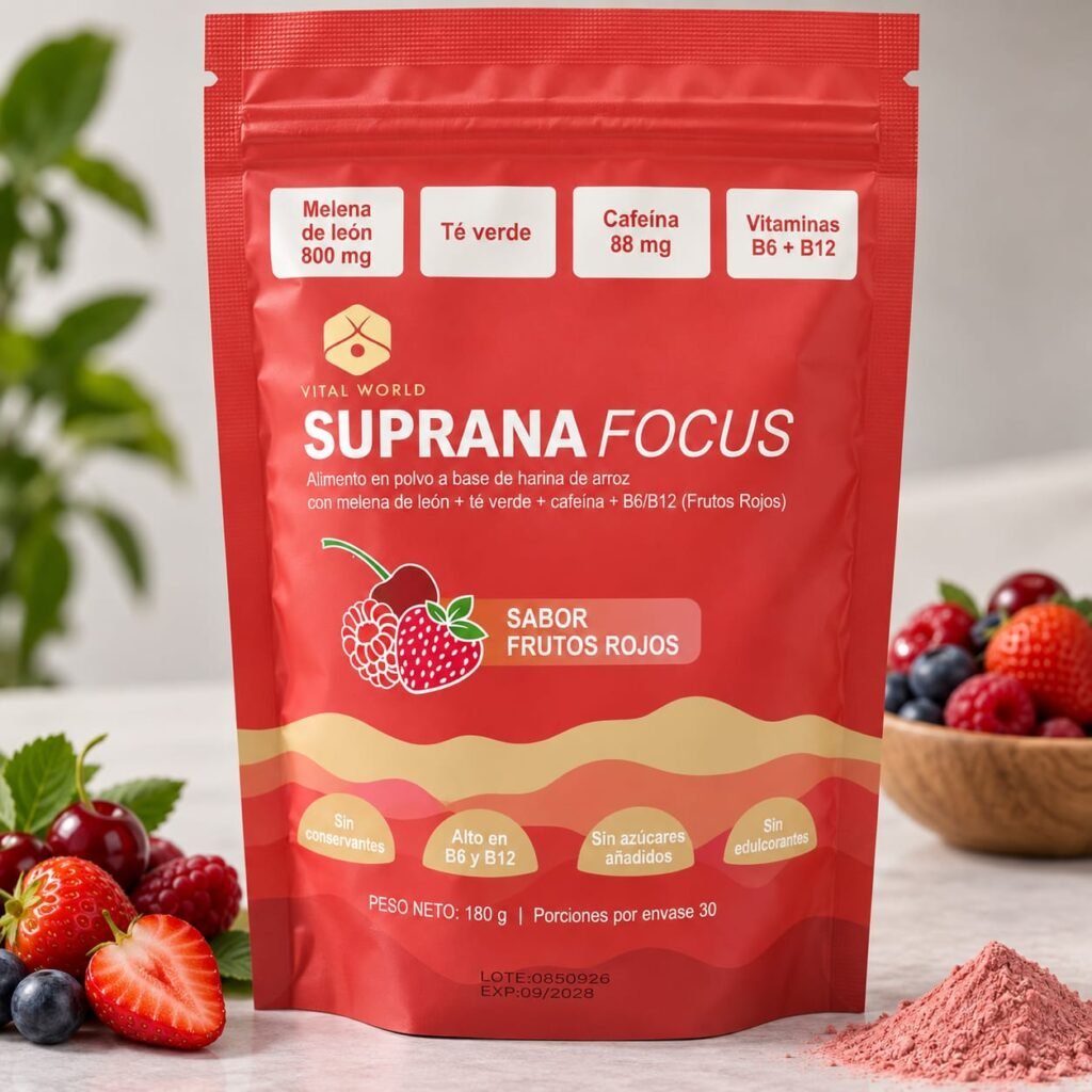 Suprana Focus – Melena de León, Té Verde y Cafeína (Sabor Frutos Rojos) | Vital World